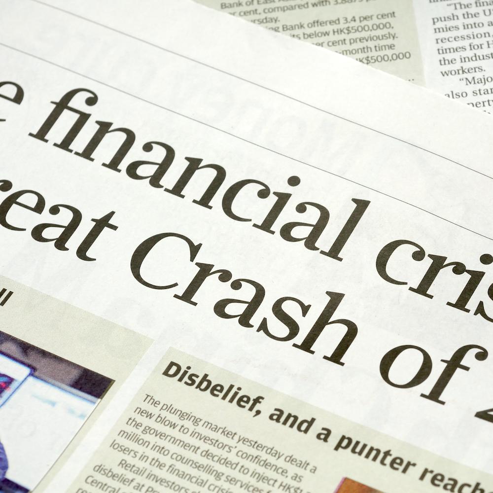 Newspaper headline about financial crash